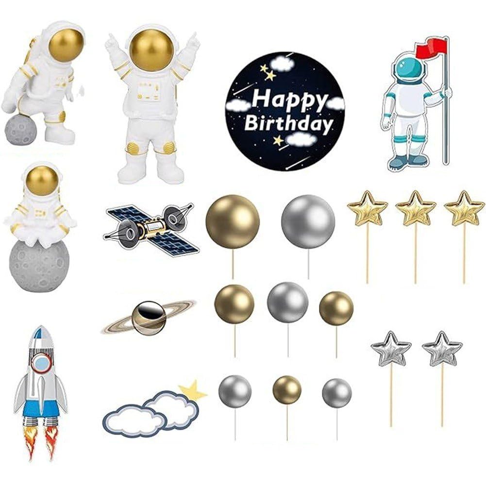 Kosmiczny zestaw topperów do ciast, astronauta, babeczek, dekoracje, na tort, figurka astronauty na przyjęcie urodzinowe, baby shower, 22 szt