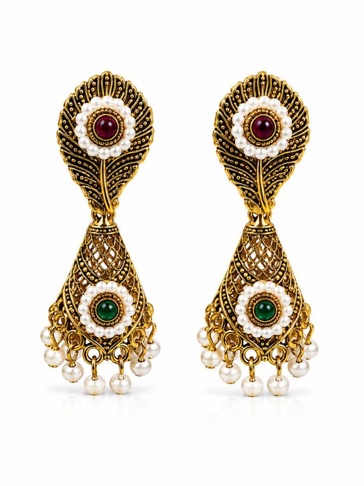 Women's Traditional Statement Earrings | Oxidised Silver & Gold Plated Ethnic Drop Earrings | Fashion Jewellery for Women & Girls-image-7