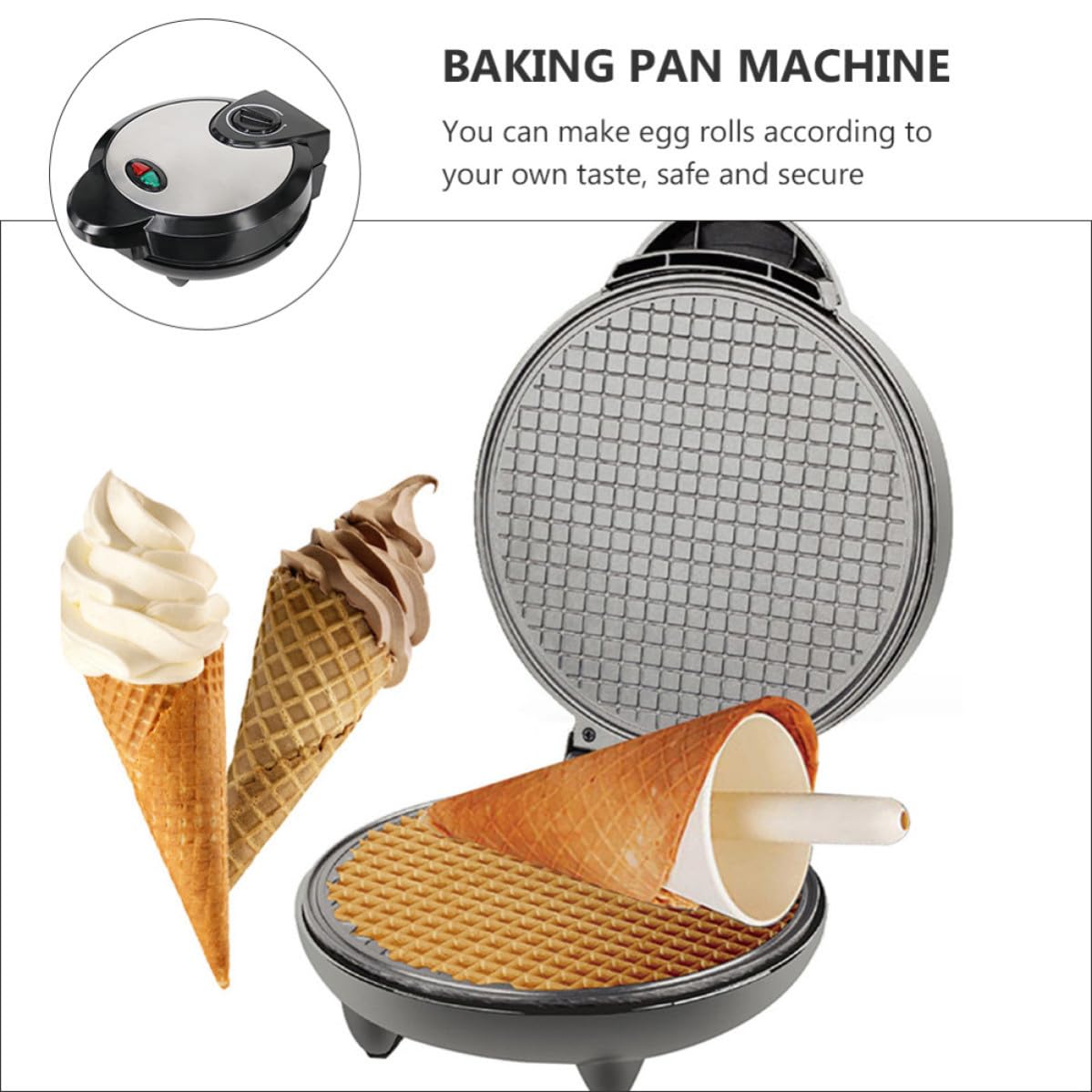INOOMP Elektrische Pfannkuchenmaschine Schwarz aus Kunststoff und Edelstahl Backzubehör zum Rollen und Eisrollen Herstellen für Küchenutensilien Zubereitung