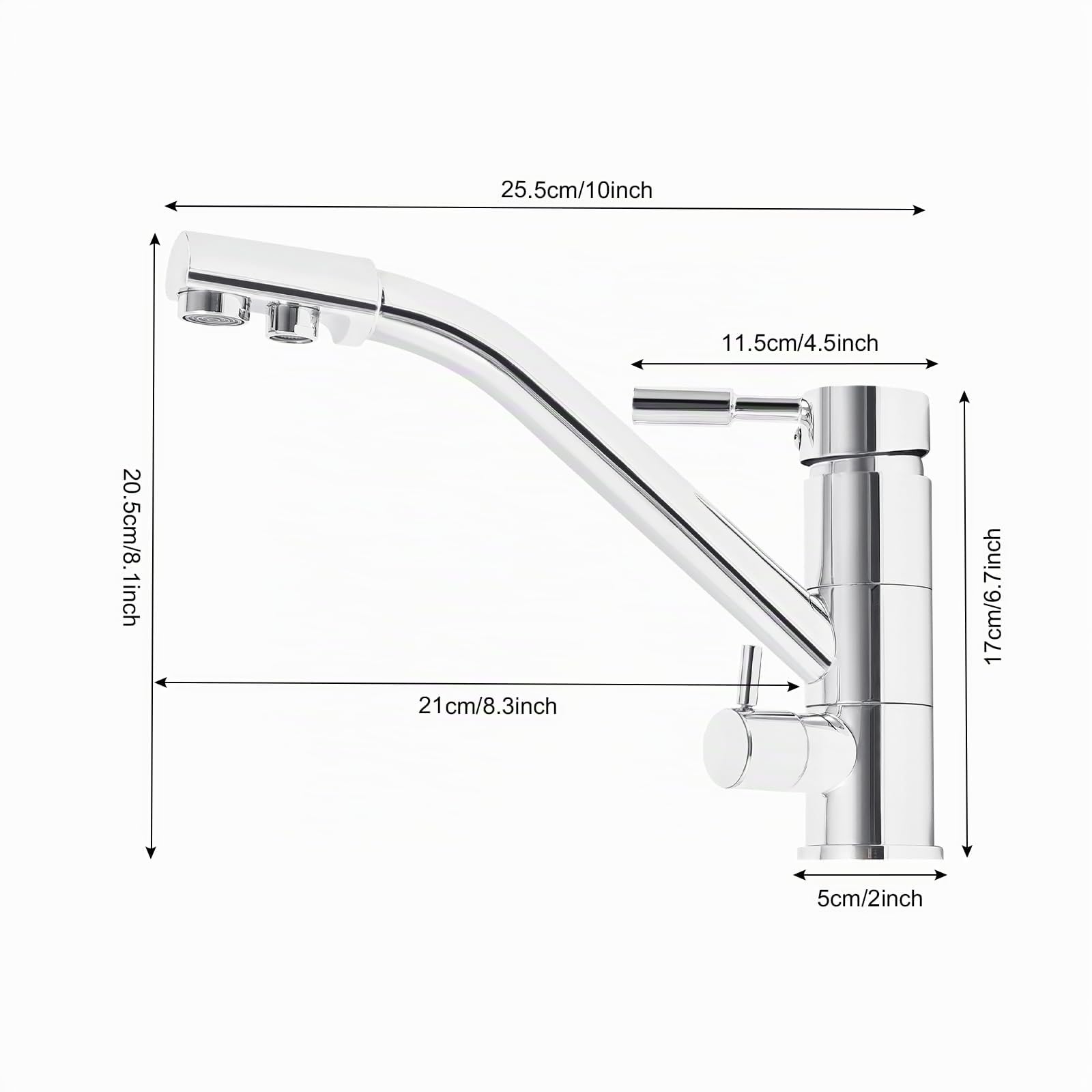 Grifo de Cocina 3 Vías Con Filtro de Agua - 3 en 1 Para Ósmosis - Agua Potable - Latón Giratorio