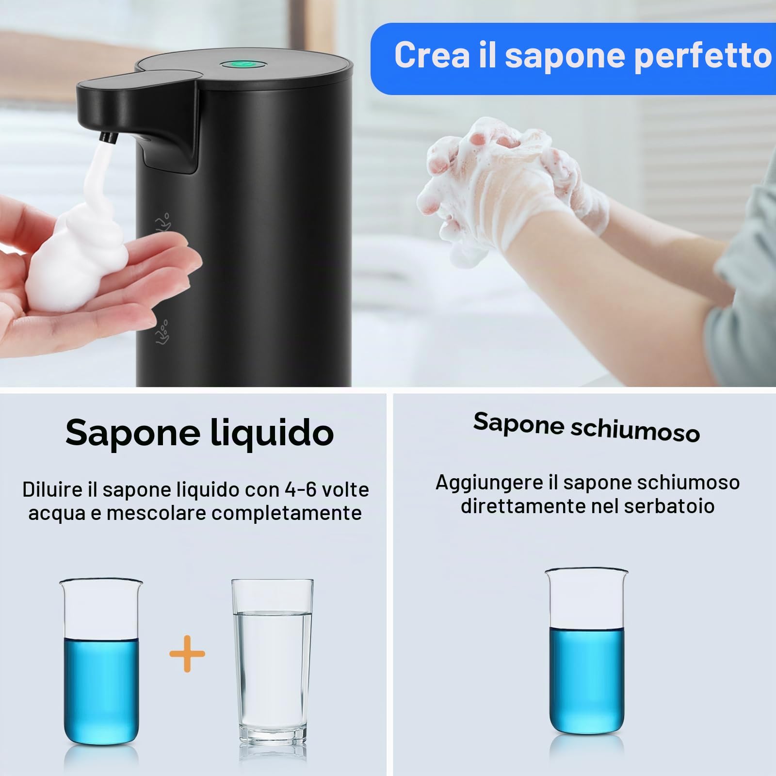 LAOPAO Dispenser Sapone Schiuma Automatico Acciaio Inossidabile: 2 Modalità | Pompa Anti-Otturazione, 0.2s Rapido Sensore, USB Ricaricabile, Impermeabile, per Bagno Cucina Lavaggio Mani e Stoviglie
