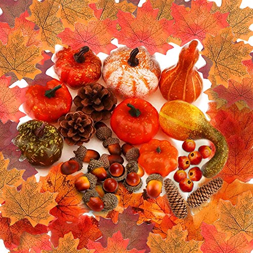YANGTE - Juego de calabazas artificiales para Halloween, diseño de calabazas, piñones de pino, hojas de arce, granada, para otoño de Acción de Gracias, boda, Halloween, Navidad