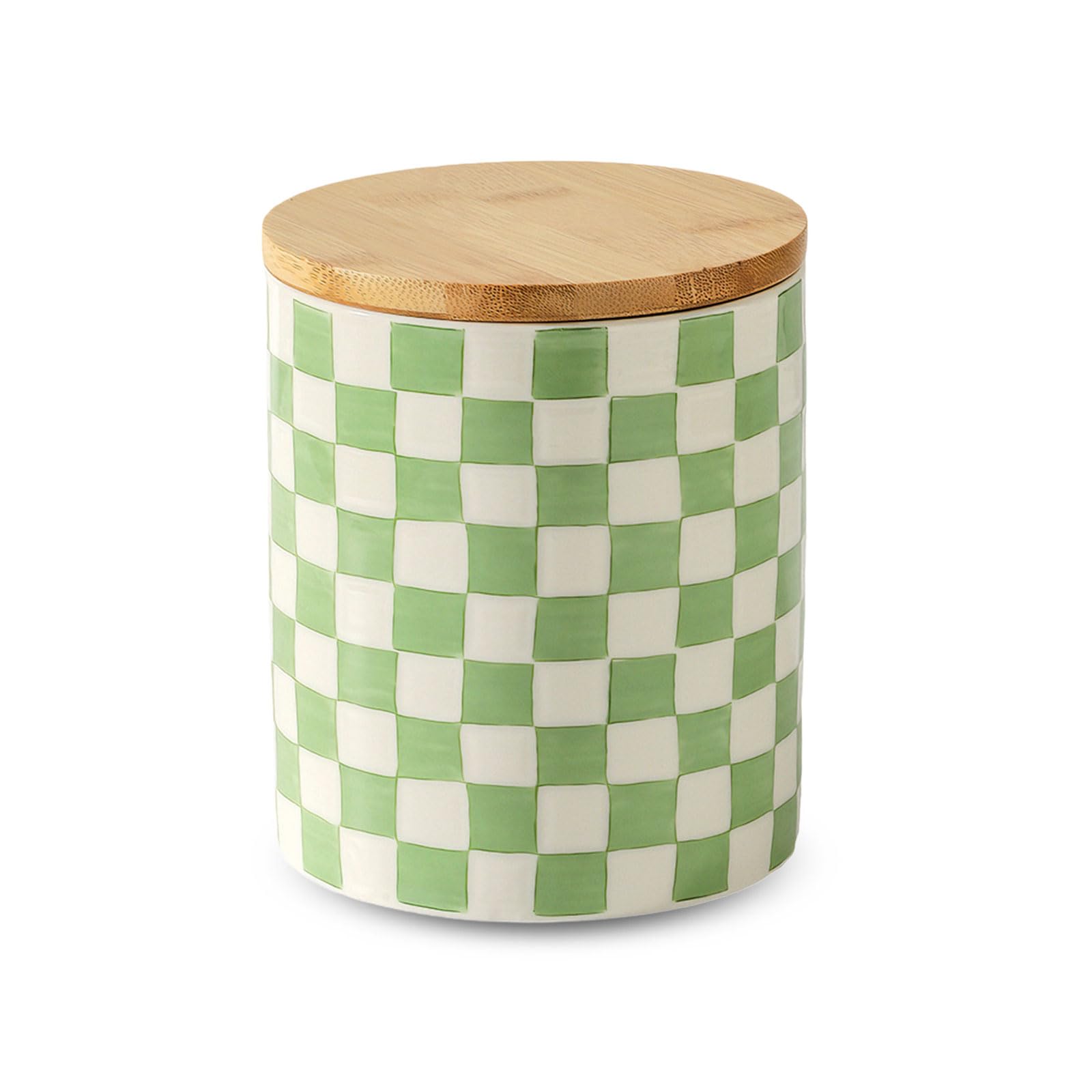 MIATTCLD Ceramic Jar with Airtight Seal Lid, Coffee Container Kitchen Food Storage Jars for Spice Sugar Tea Bag and More, Stackable Decorative Jars for Countertop - 12.4 x 12.4 x 14.4cm (Checkered)