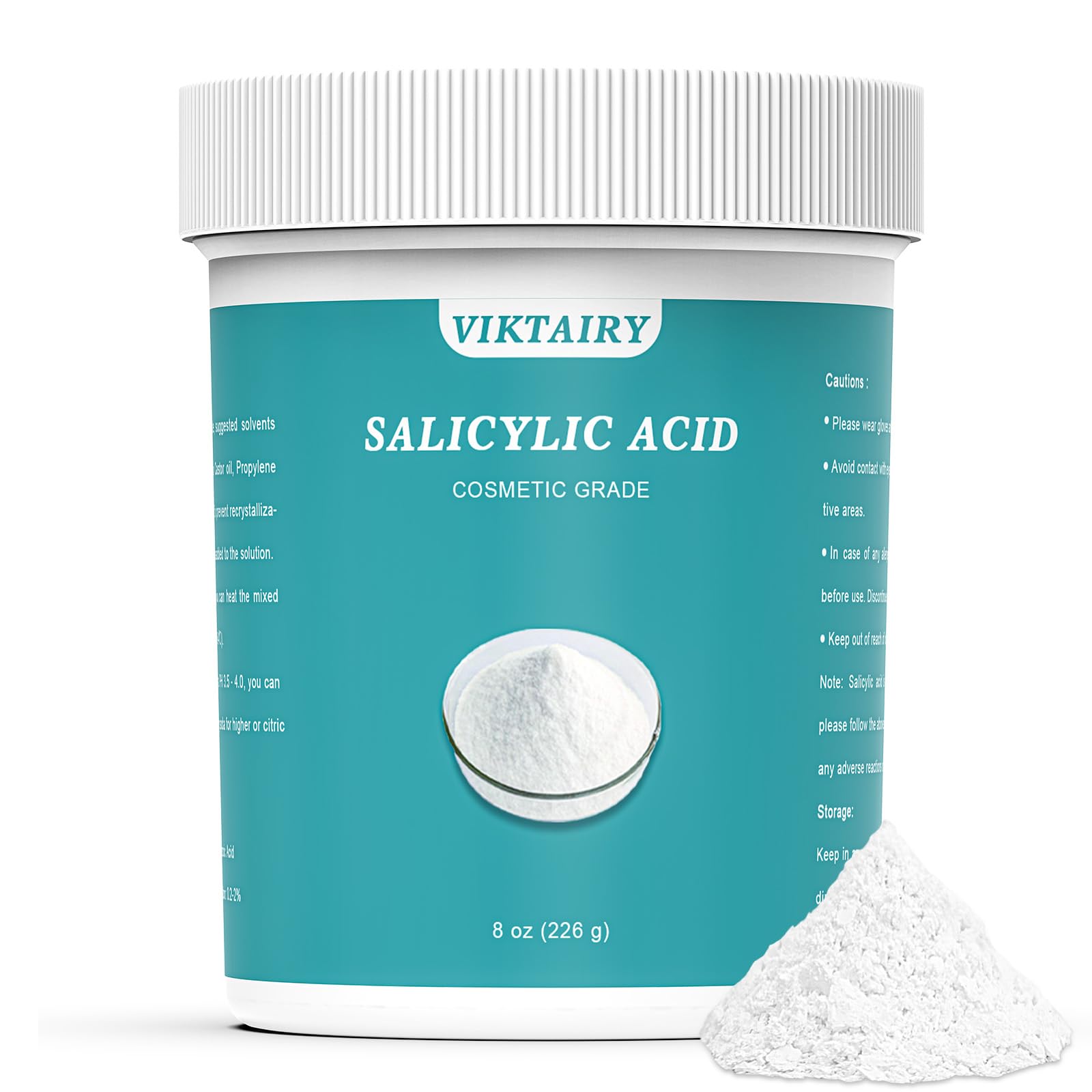 Pure Salicylic Acid Powder (8 oz), Cosmetic Grade Original Ingredients with no Additives, BHA Exfoliant for DIY Cleanser, Toner, Shampoo, Body Wash,