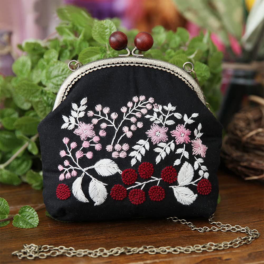 ハンドメイド　刺繍入りガマ口バッグセット Amazon | (ADOSSY) 刺繍バッグキット 刺繍キット 初心者 セット