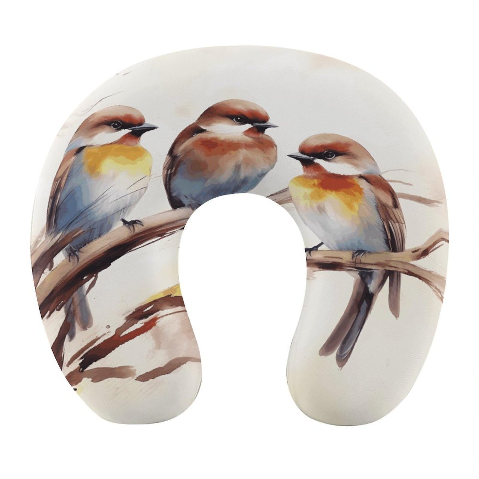 FekiLoot Birds Resting on Tree Branch Travel Pillow,U Shaped Office Napping Pillow Support Neck and Head Comfortable Travel Neck Pillow U Shape Sleeping Essentials for Long Haul Flights
