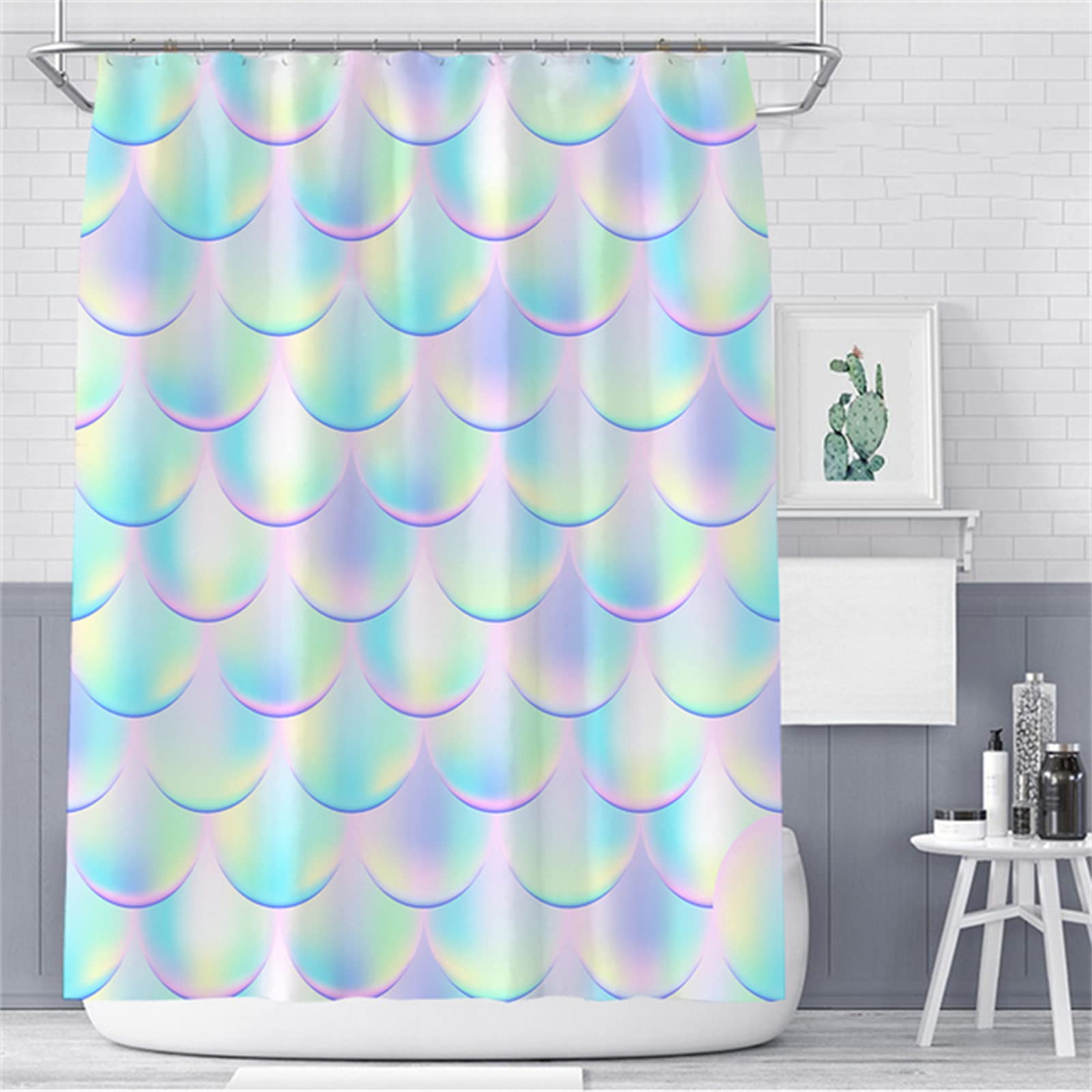 Cortinas de Ducha 180x180cm 3D Cortina de Baño Anti Moho Cortinas de Baño Antimoho Impermeable Lavables Textil de poliéster con 12 Ganchos para Cortinas Bañera y Baño Decorar Degradado Morado Verde