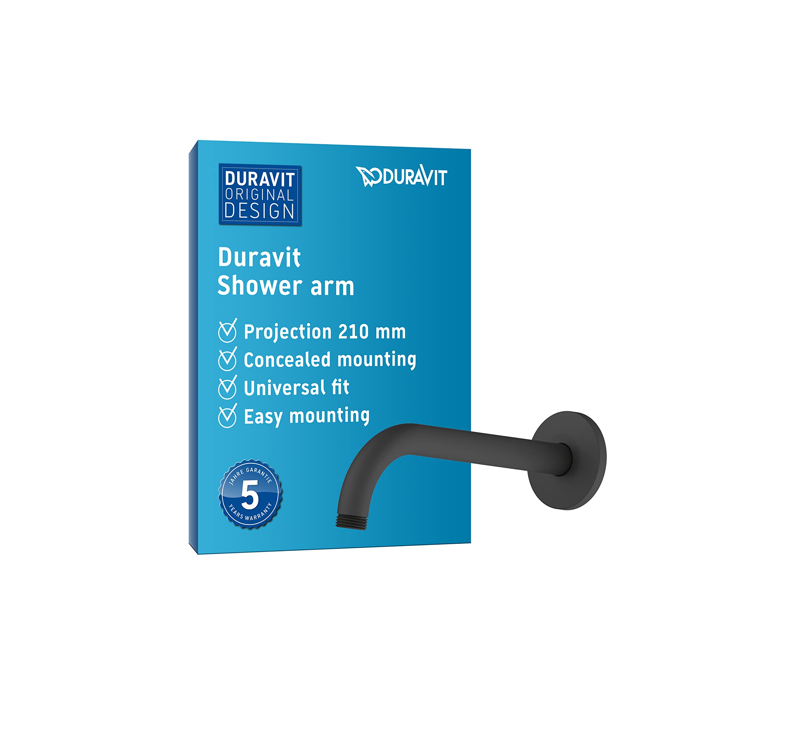Duravit Universal braccio doccia, Montaggio a parete della doccia, Braccio della doccia 210 mm, rotondo, nero opaco