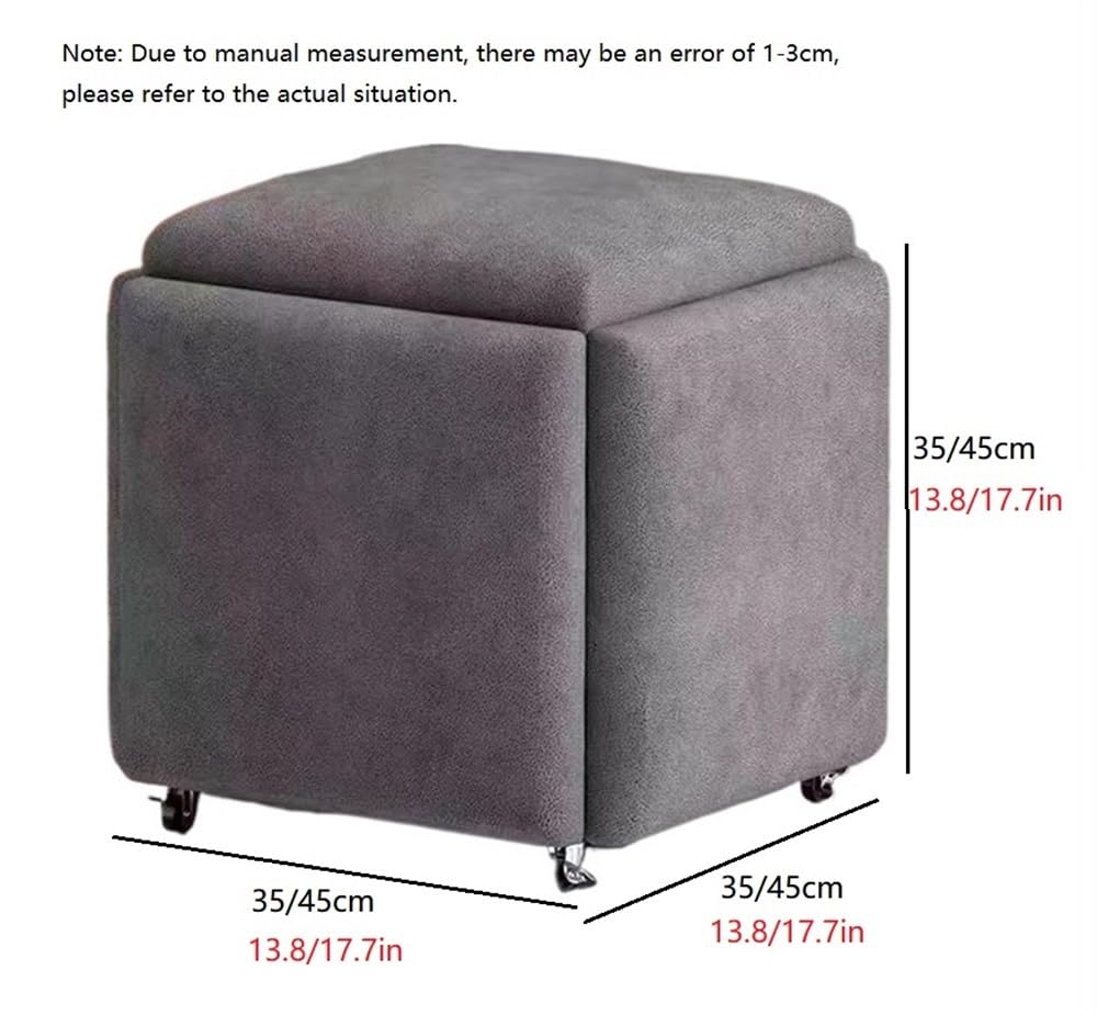 5-in-1-Hockerwürfel mit Rollen, beweglicher Ottomane und rollender Fußhocker für Wohnzimmer & Schlafzimmer, vielseitiger Sitzwürfel (35 x 35 x 35 cm)