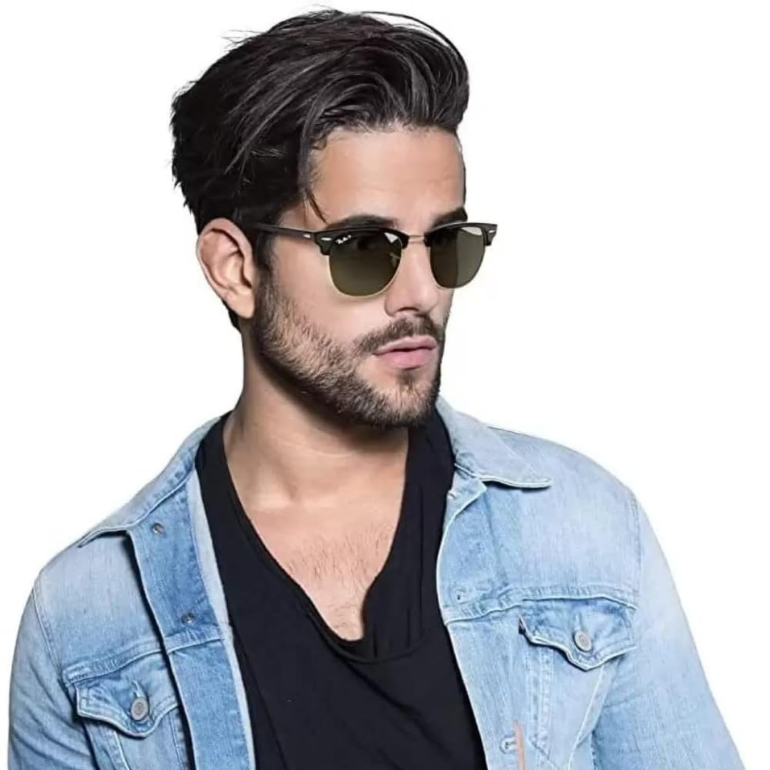 IMSZZ Clubmaster Metal Premium Half Frame Horn Rimmed Sunglasses with Metal Rivets (Unisex UV Sunglasses - Green)-picture-28