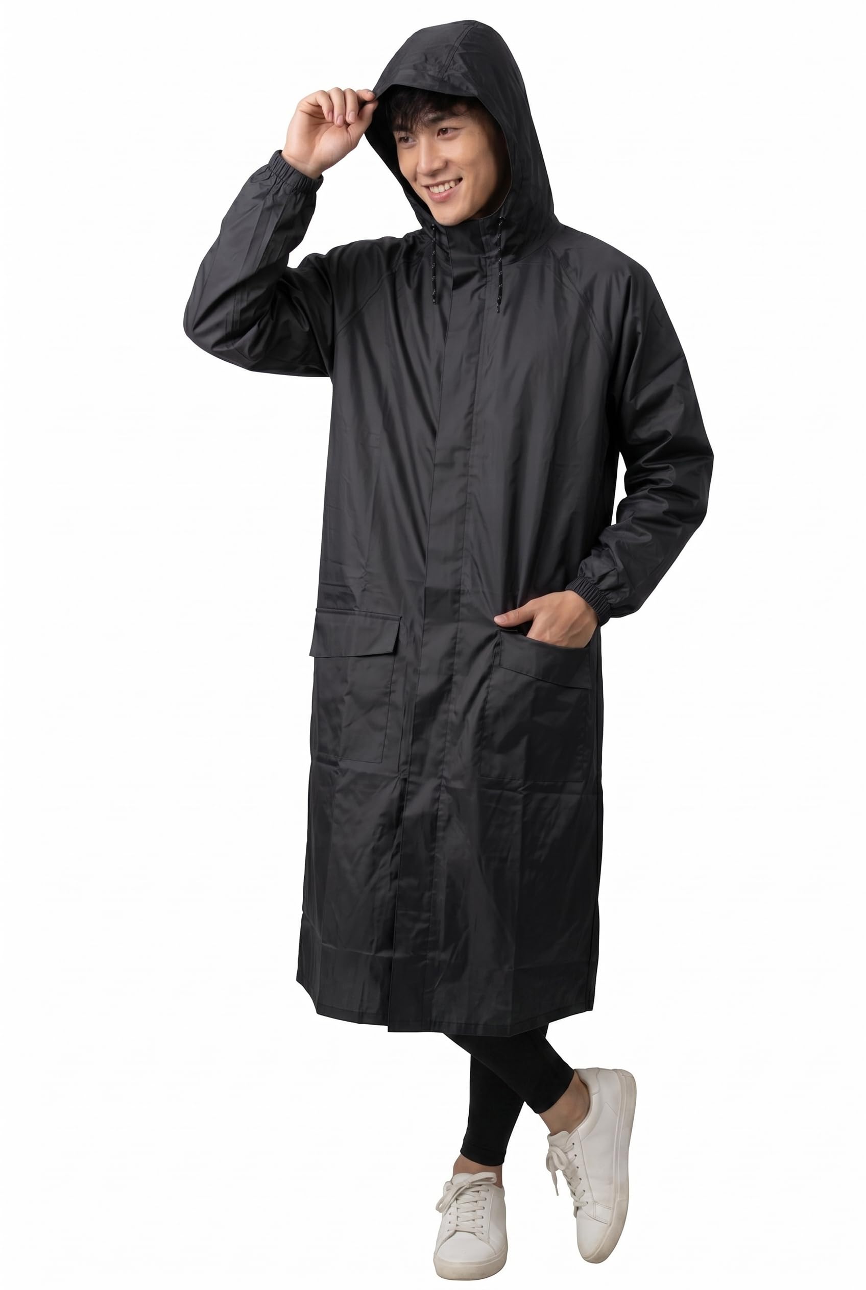 full body waterproof rain coot for men with hood | storage pouch | windproof black raincoot for bike riding, travel, cycling & outdoor