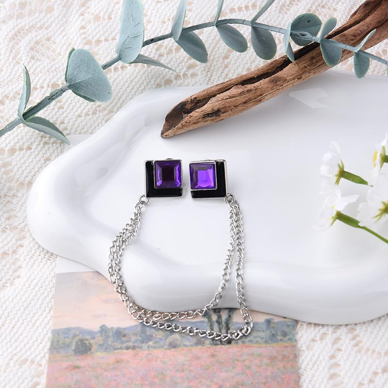 Image of Gem Brooch Pins Hanging Chain Lapel Pin for Men Suits Shirt Collar Brooch Square Crystal Brooch Pin Rhinestone Lapel Pins for Men Tassel Chain Brooch Collar Pins Business Suit Shirt Accessories