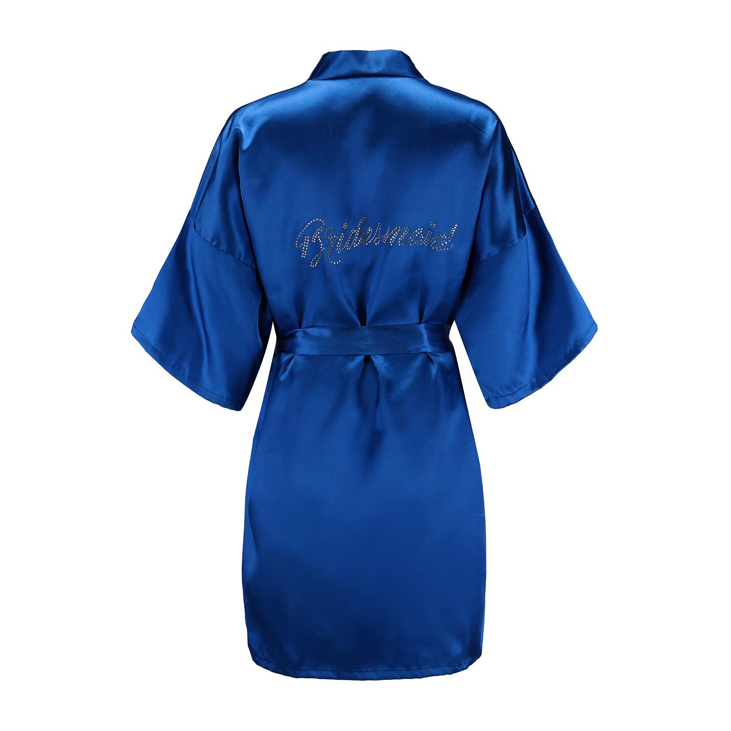 Women's One Size Silver Rhinestones Bride Bridesmaid Short Satin Robes for Wedding Party Getting Ready