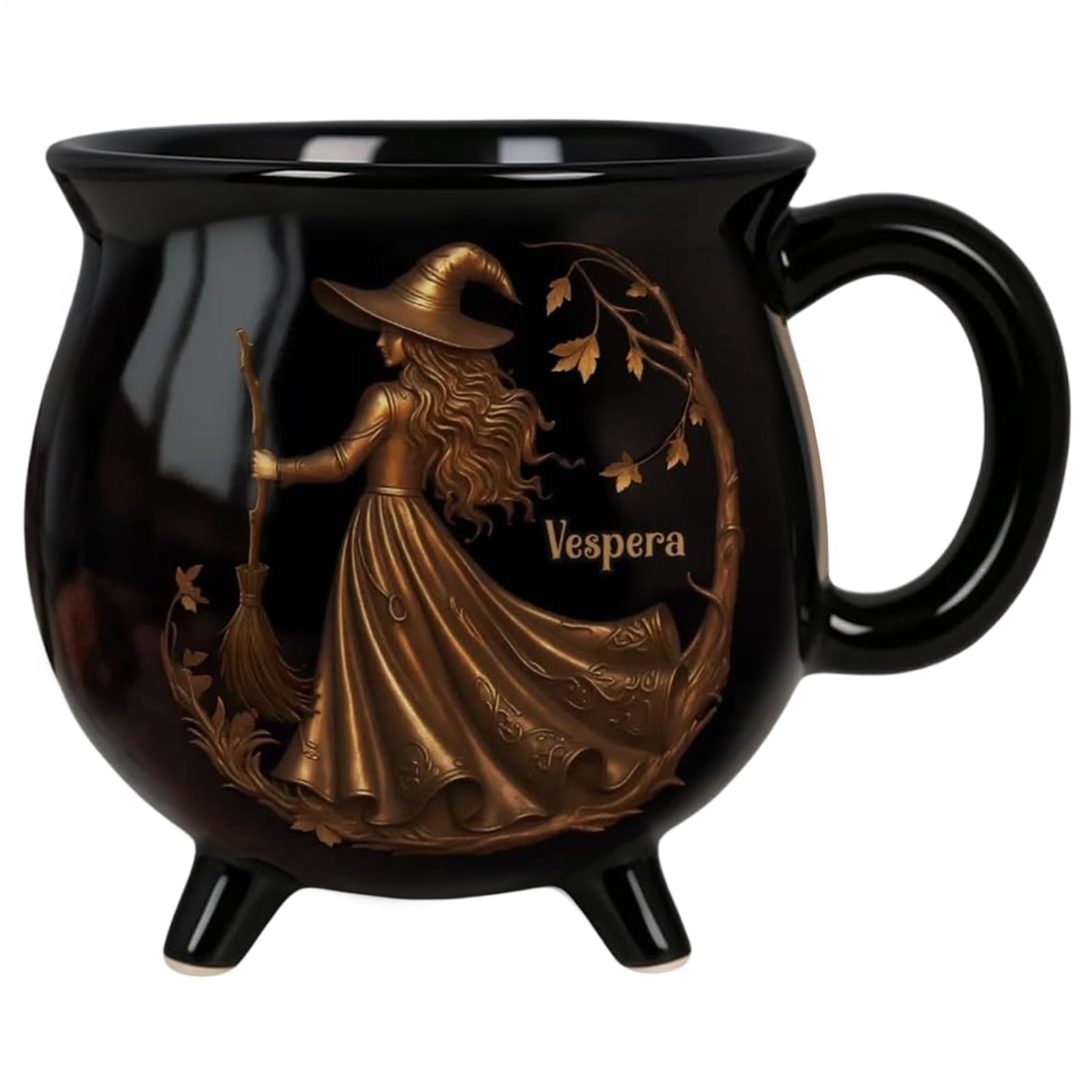 Taza caldero de brujas de cerámica con diseño de gato negro para café en el hogar y oficina