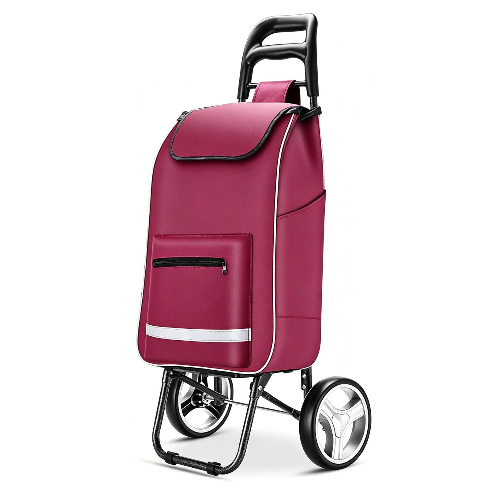 JYHCD Portable Grocery Hand Trolley Foldable Wheeled Cart with Removable Carry Bag Multi Storage Space for Market Shopping Daily Family Errands Travel,Red