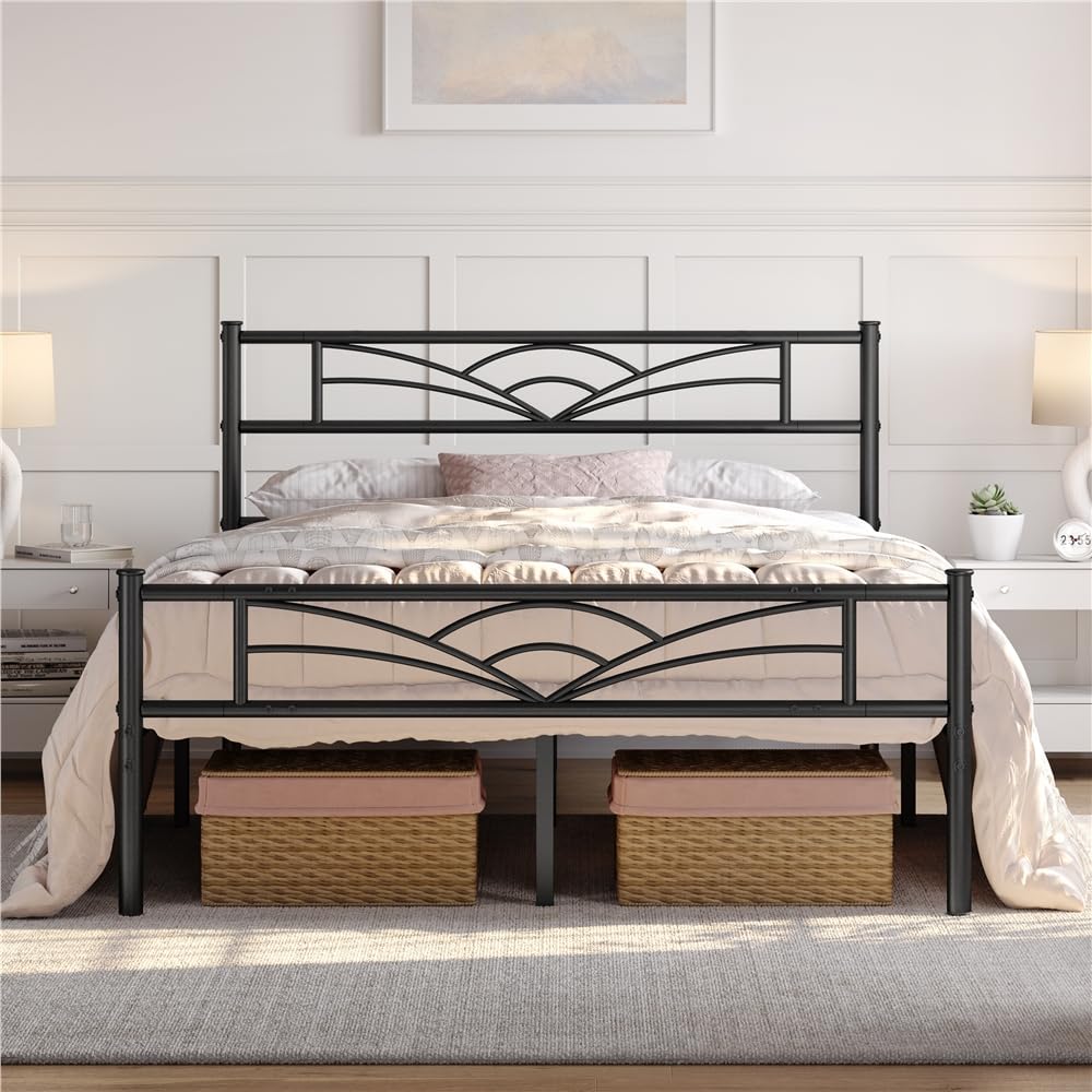 Yaheetech Struttura Letto Matrimoniale Telaio in Metallo Ferro Testiera a Forma di Nuvole Nero 140 x 200 cm