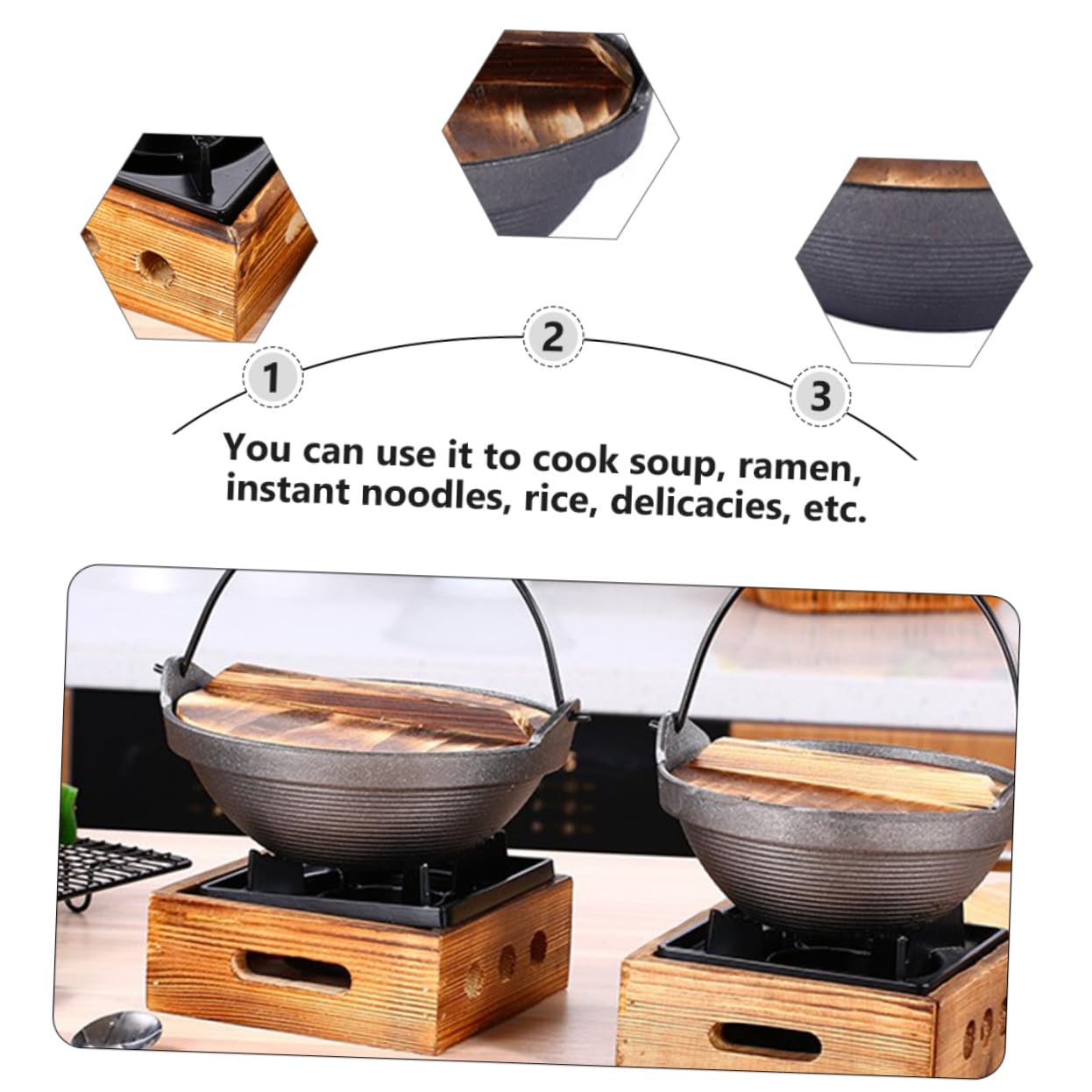 Olla De Hierro Fundido 20 Cm Con Hornillo De Aluminio Pequeña, Material Grueso Resistente, Adecuado Para Camping y Picnics Al Aire Libre, Conjunto Para Guisar y Estofar