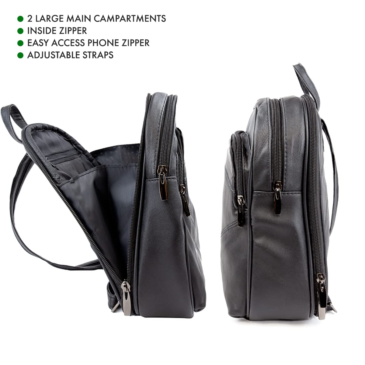 Woodland Leathers Mochilas de moda para mujer, pequeñas mochilas negras para mujer con cremallera antirrobo y asa de bolsa de mano, mochila bandolera 2 en 1