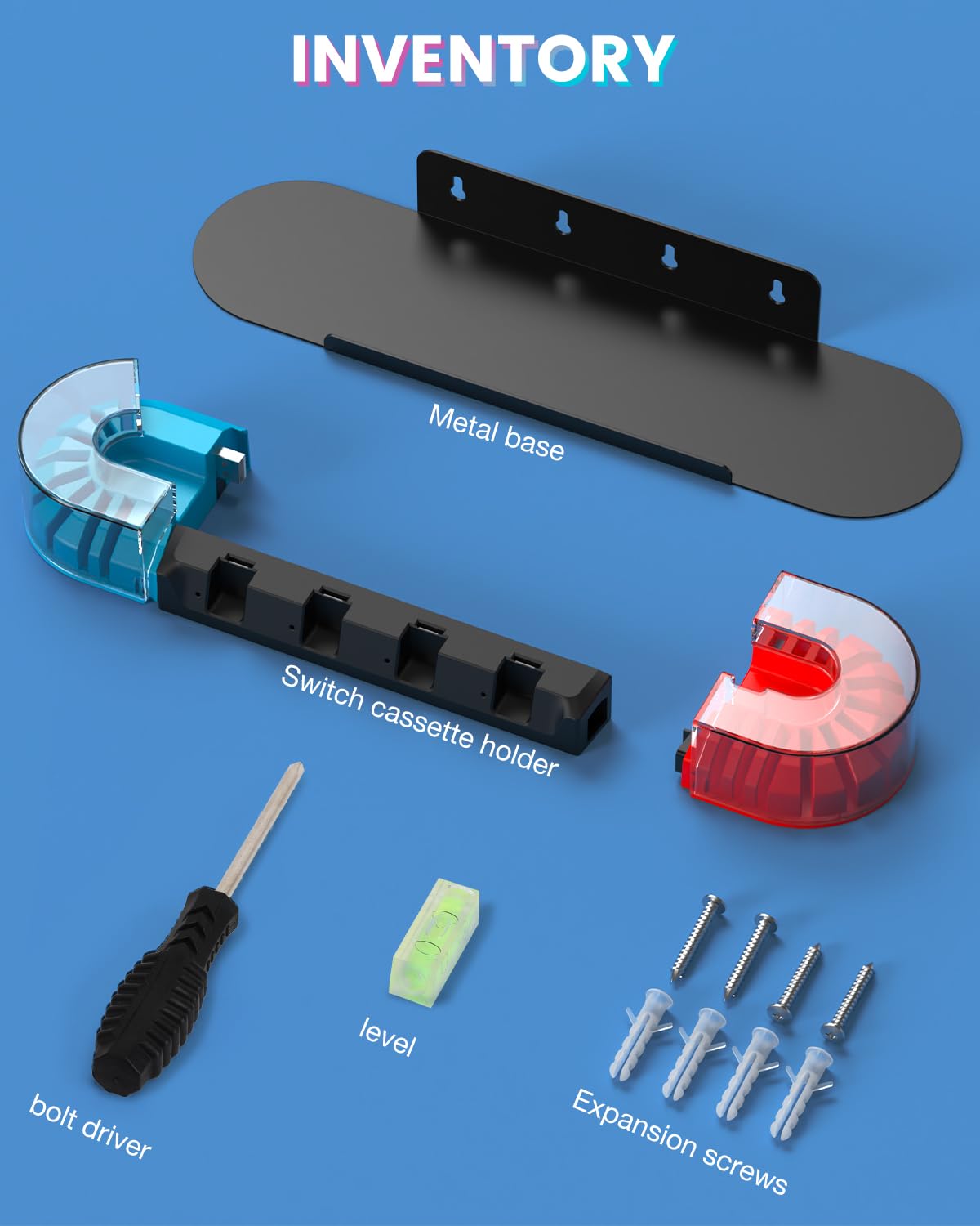 KUNSLUCK Switch Wandhalterung mit J-Con Ladegerät, Wandhalterung Kit Regal für Switch/OLED, Wandhalterung Switch Ladestation mit 20 Spielkarten Speicher und 6 Ladegeräte für J-Con (Schwarz)