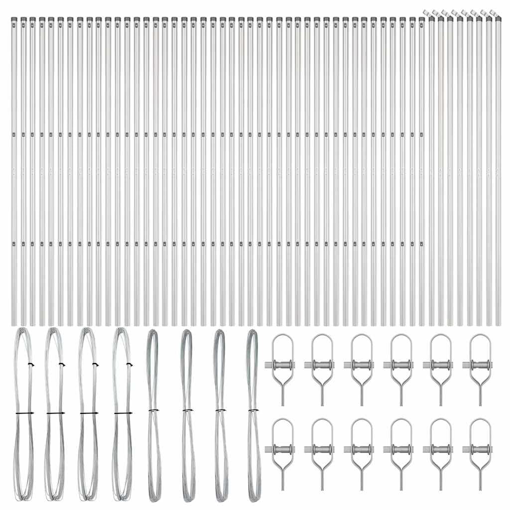 Pali per recinzione, 52 pezzi, grigio, 3,2 x 3,2 x 170 cm | Acciaio verniciato a polvere, resistente alle intemperie, facile montaggio con martello, per giardino e terrazza