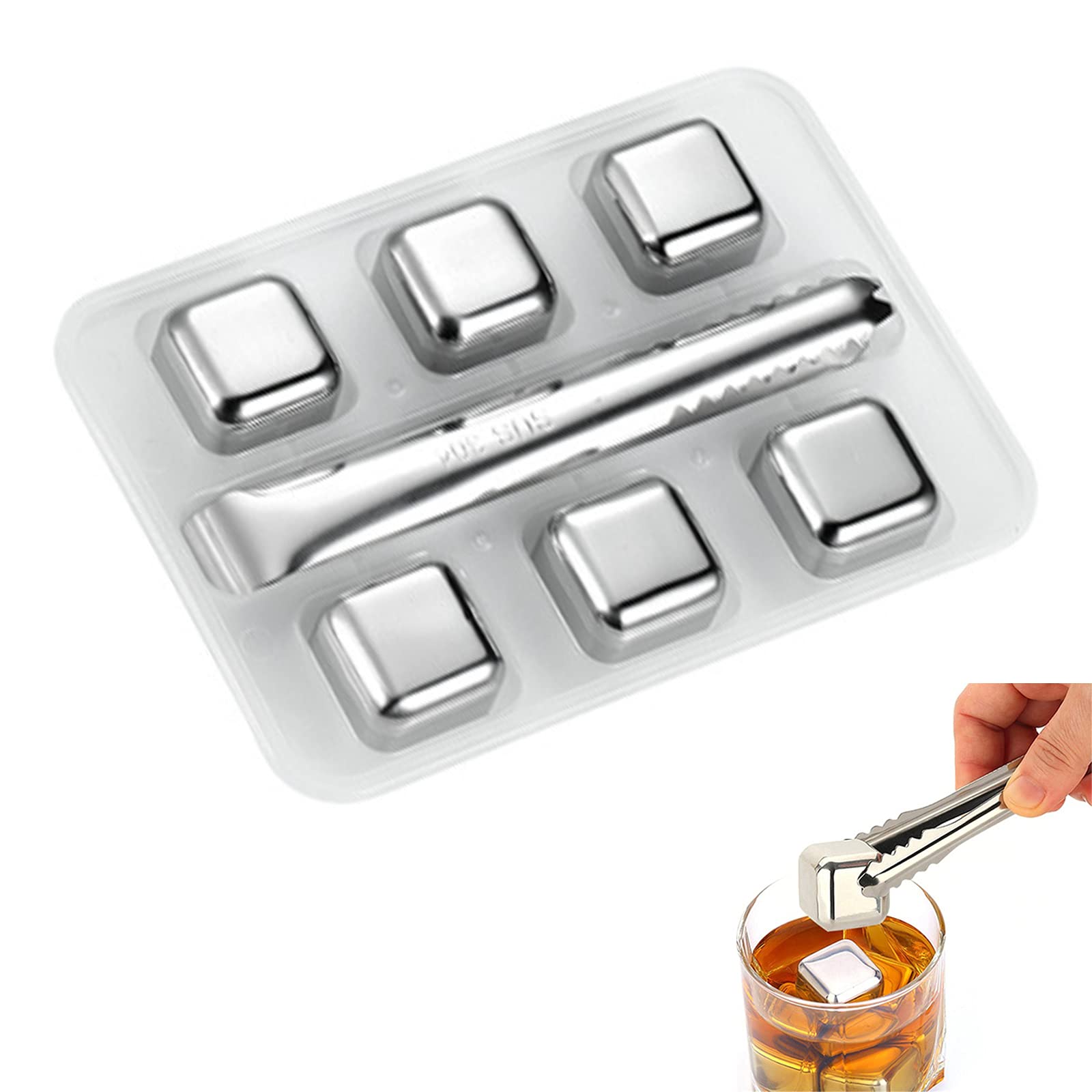 6 Piezas Whisky Chilling Stones Cubitos de Hielo Anti-deformación Reutilizable Acero Inoxidable Congelado Rápido Cerveza Fría Bar Suministros de Cocina,Blank