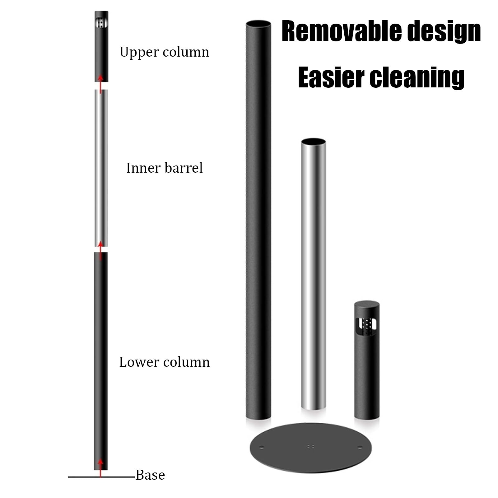 Genérico Cenicero de pie para Exterior, de Acero Inoxidable, para Uso Comercial, Resistente, Ideal para oficinas, restaurantes, Bares y Tiendas de conveniencia (Negro)