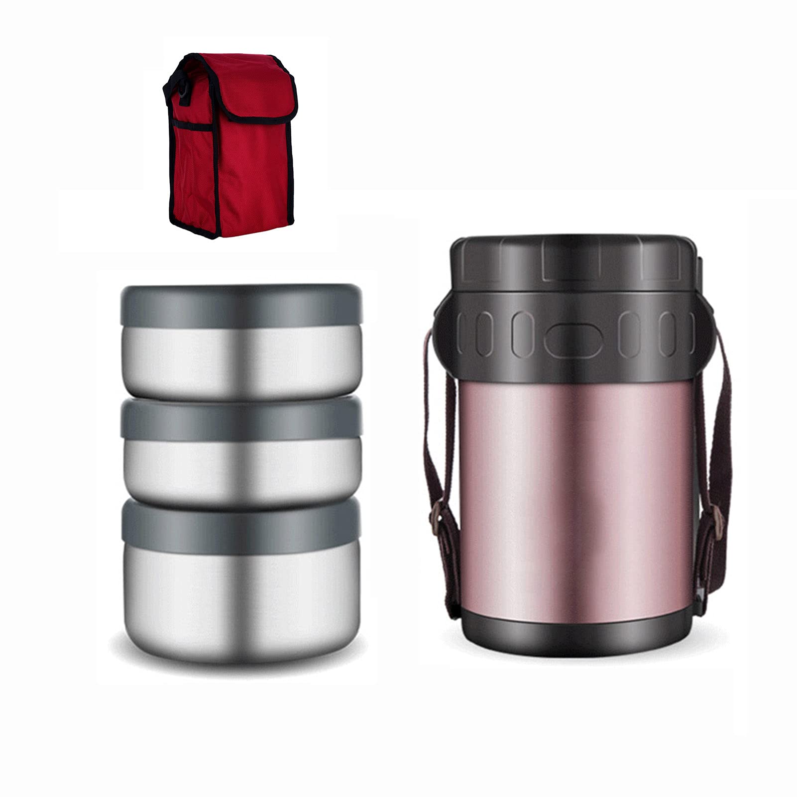 Frasco Aislante térmico para Alimentos,Fiambrera Térmica de Acero Inoxidable con Bolsa de Almuerzo, Caja bento Fiambreras Bento para niños y Adultos,1.5L