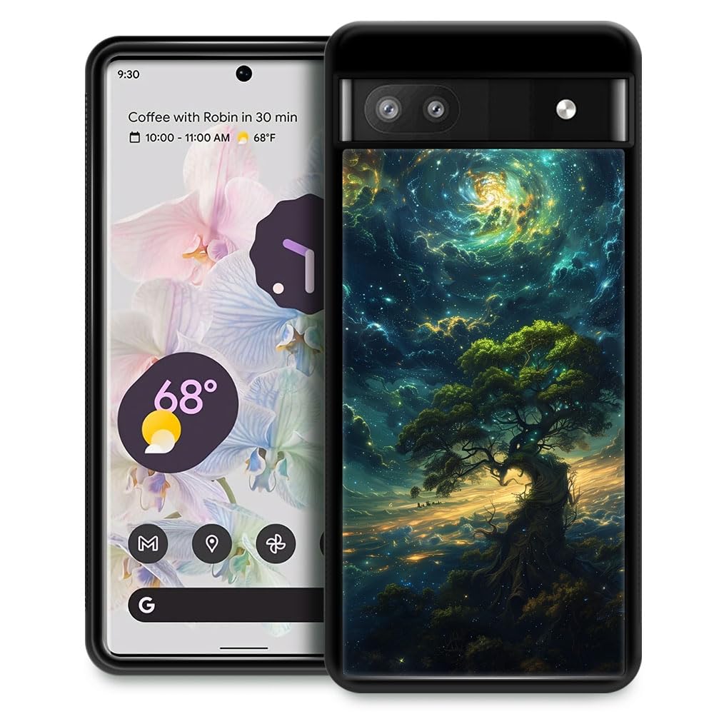 CARLOCA Compatible with Google Pixel 6A Case with Bright Painting Tree Star Pattern Ultra Protection Shockproof Soft Silicone TPU Non-Slip Back for