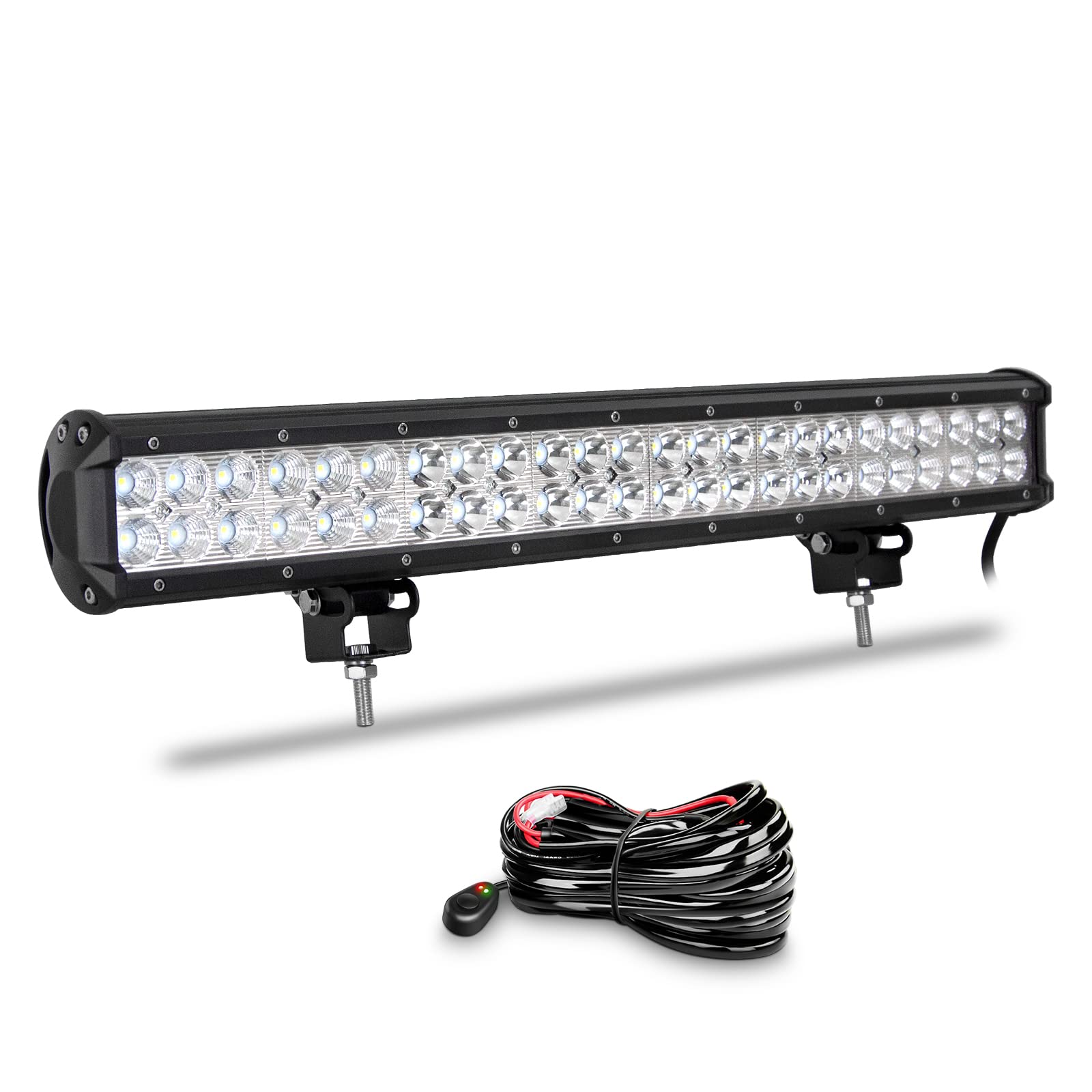 Willpower Listwa świetlna LED, 58 cm, 144 W, reflektor powodziowy, wiązka LED, 12 V, 24 V, z wiązką przewodów, światła terenowe, wodoodporne, przeciwmgielne lampy robocze do samochodów ciężarowych 4 x 4, traktorów, łodzi, samochodów SUV, ATV