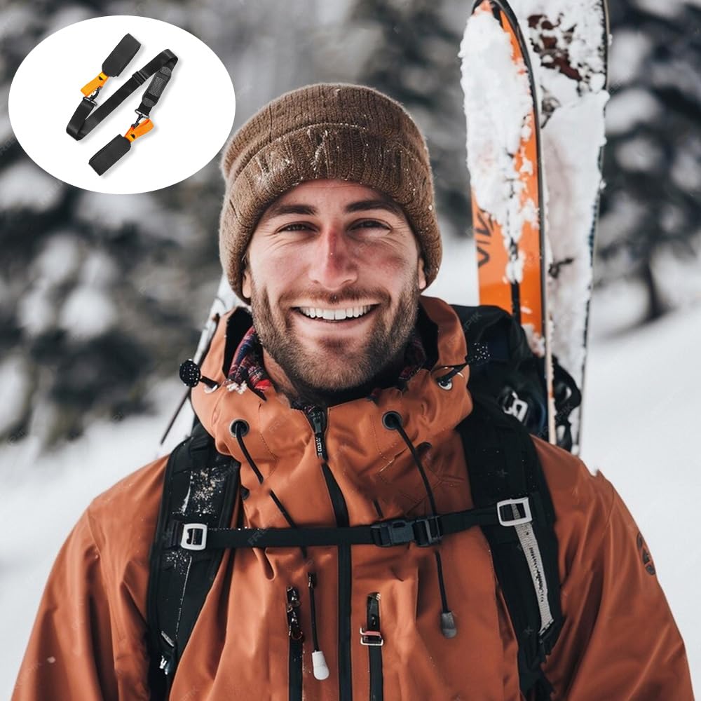 Tracolla per sci,racolla Universale per Sci e bastoni da Sci in Mano o sul Braccio,tracolla regolabile in nylon, accessori per sci,Ski Strap Imbracatura Sicurezza(Giallo)