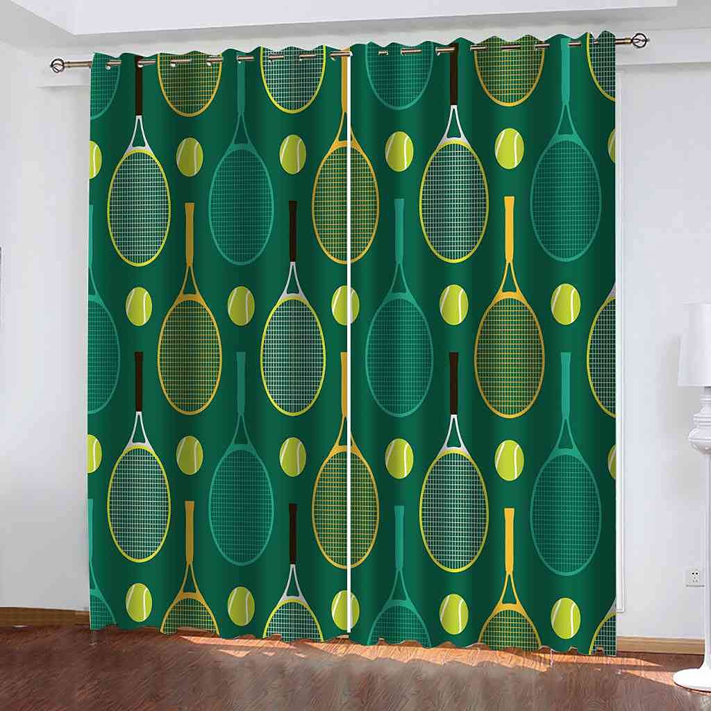 Rideau occultant 3D tissu lourd raquette de tennis vert isolant thermique salon 140x160