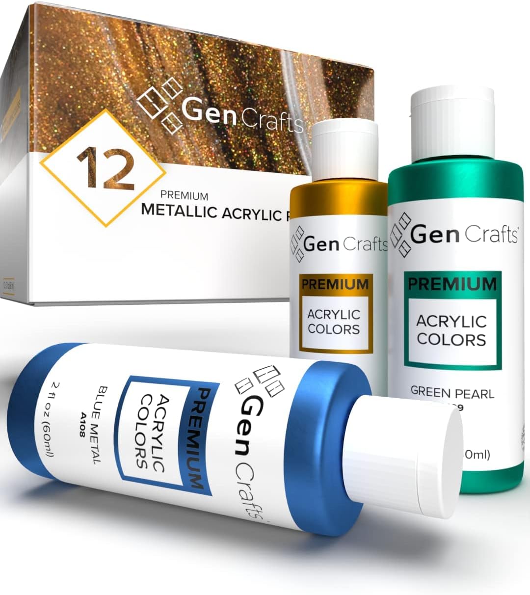 GenCrafts Acrylic Pouring Paint Set of 12 Metallic Colors