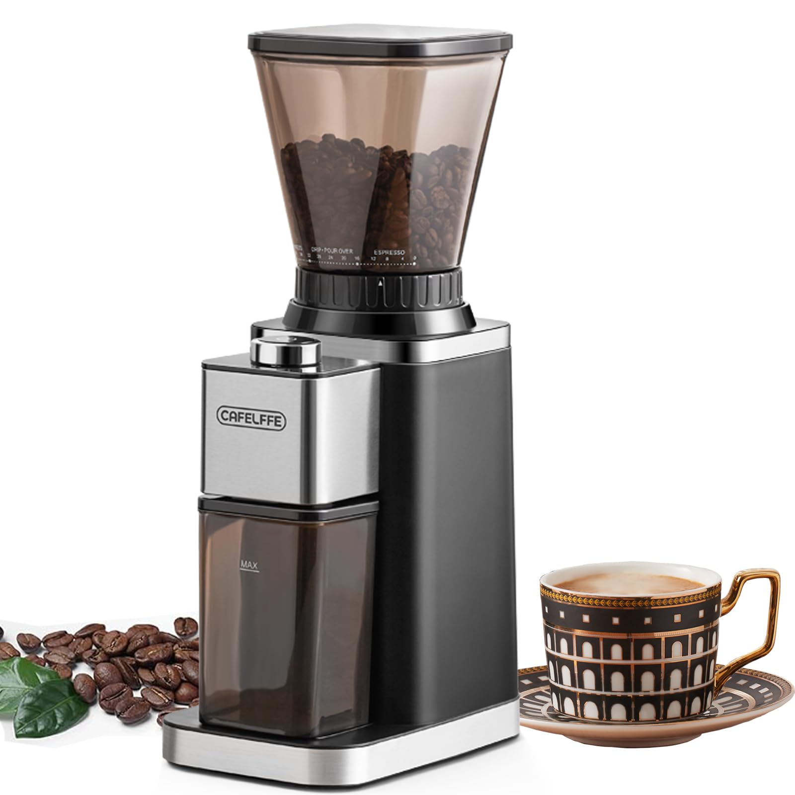 Moulin à café à meules coniques Cafelffe MK-301 - Moulin à grains électrique automatique avec 420 meules en acier inoxydable, 48 réglages de mouture précis pour la maison, la cuisine et le bureau