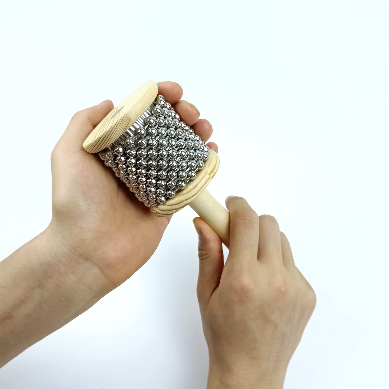 LOONELO Wooden Hand Cabasa with Stainless Steel, Hand Shaker Percussion Instrument with Metal Beads for Adults Band Music Education Classroom Music or Playing at Home