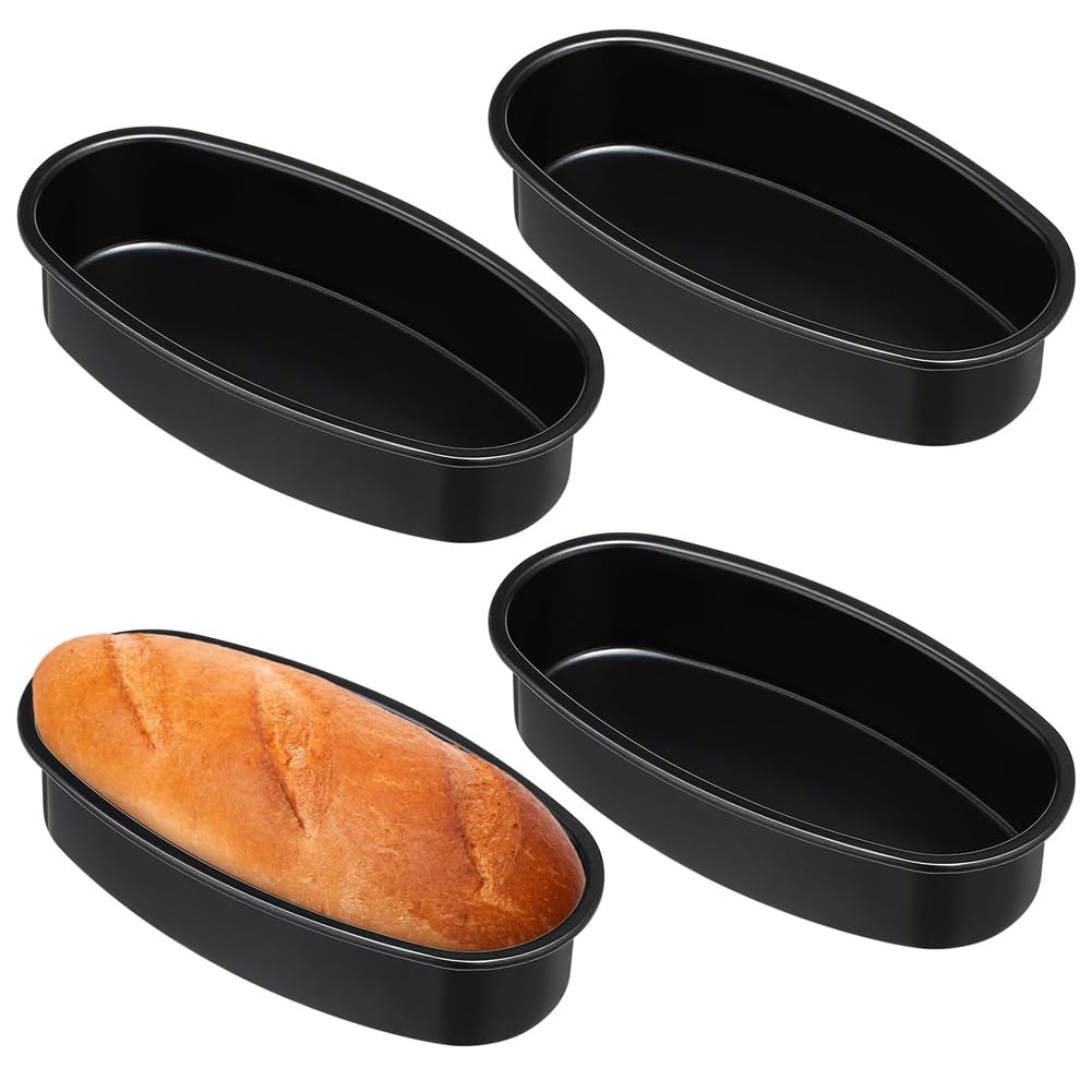 CTRLZS 4 Packs Oval Cheesecake Pan 9x4.5x2 Inches Nonstick Baking Loaf Pan Meat Bakeware Large Cake Mold for Baking Cake