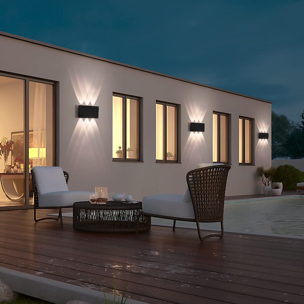 YCZM 2 Piezas Lámparas de Pared Exterior/Interior LED Aplique Pared 12W 1200LM ip65 impermeables up and down lámparas de pared de aluminio modernas que brillan arriba y abajo(Negro 3000k luz cálida)