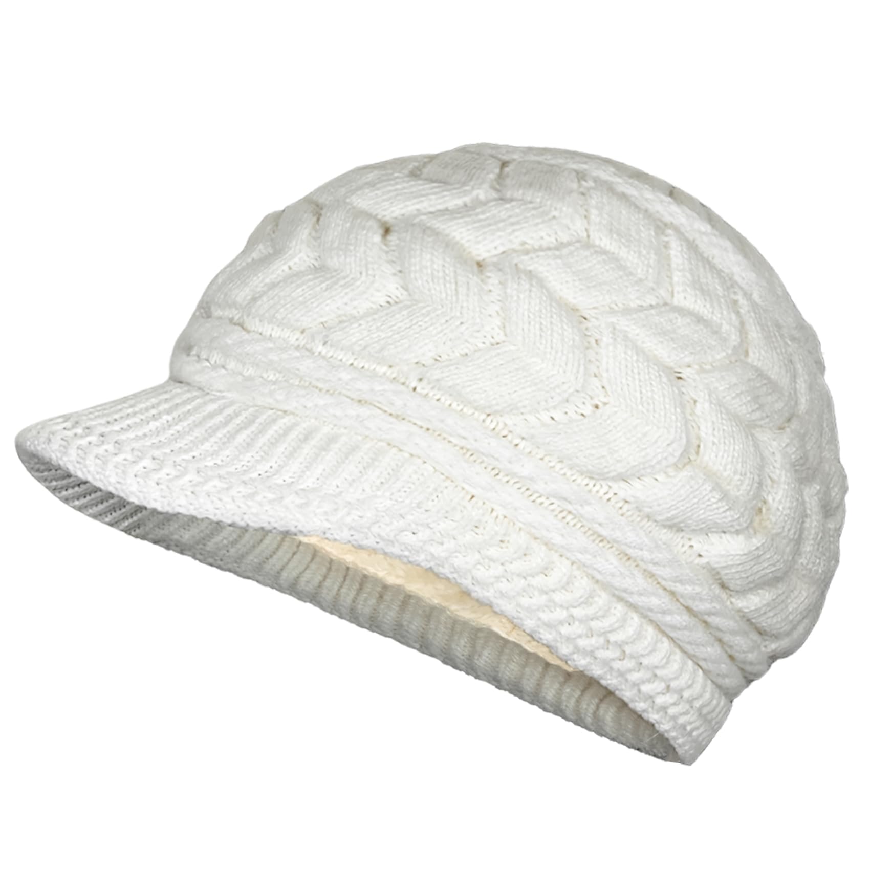 SYAYA Women's Wool Newsboy Hat with Warm Fleece Lined, Knit Beanie Cap with Visor for Snow Ski Cold Weather Winter WS-H1, White/Opulent Garden, M