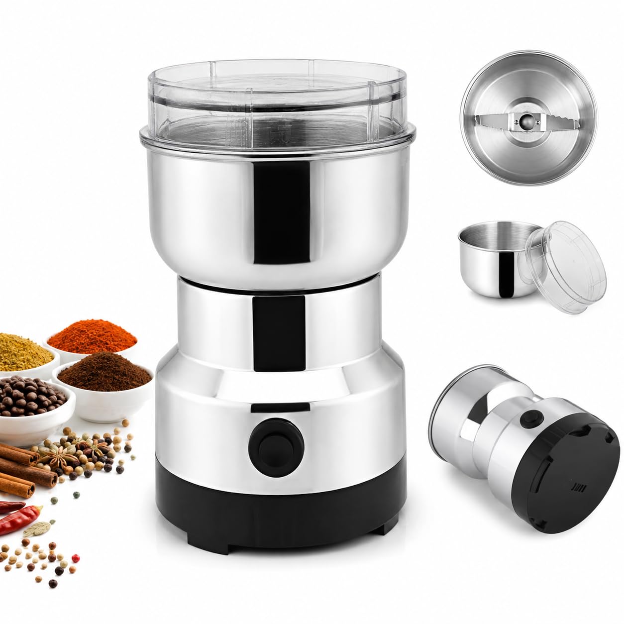 Wowfit Mini Mixer Grinder Small Size - Grinder Machine for Home, Mini Grinder for Spices, Masala, Chutney - Electric Portable Nima Mixer with Stainless Steel Blades, Coffee Beans Grinder-image-43