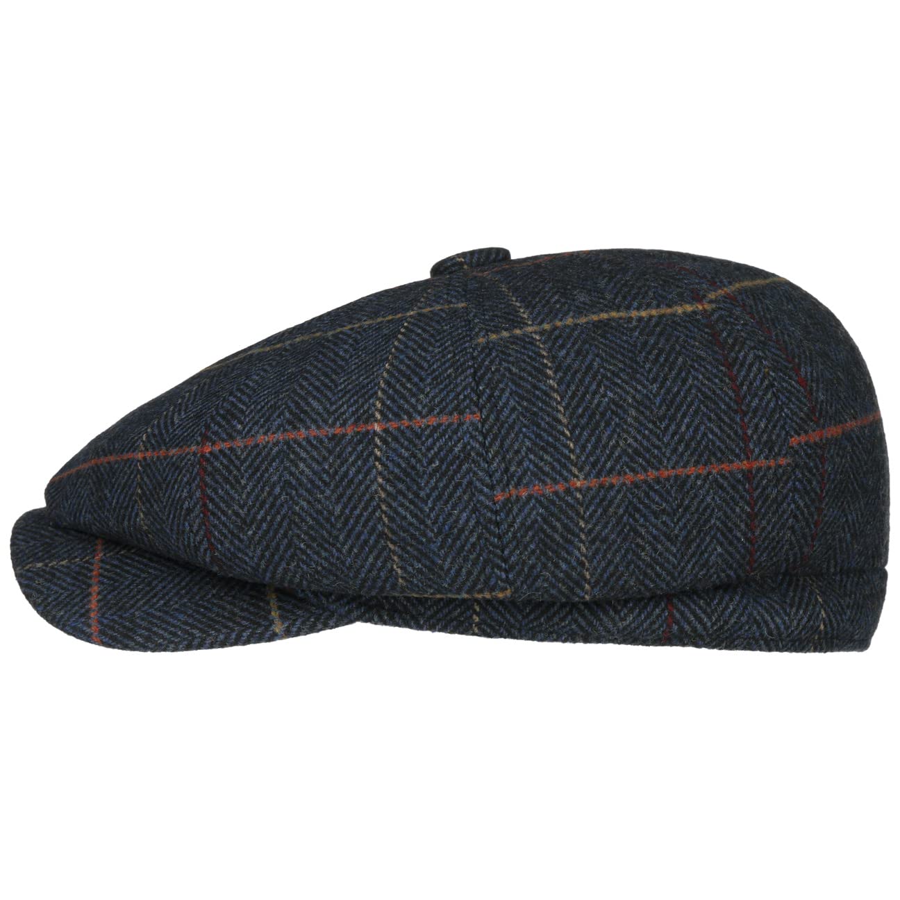 Lipodo Herringbone Check Balloon Cap Herringbone Check Pattern Visor Cap Wool Blend Men Autumn Winter Navy S (55-56 cm)