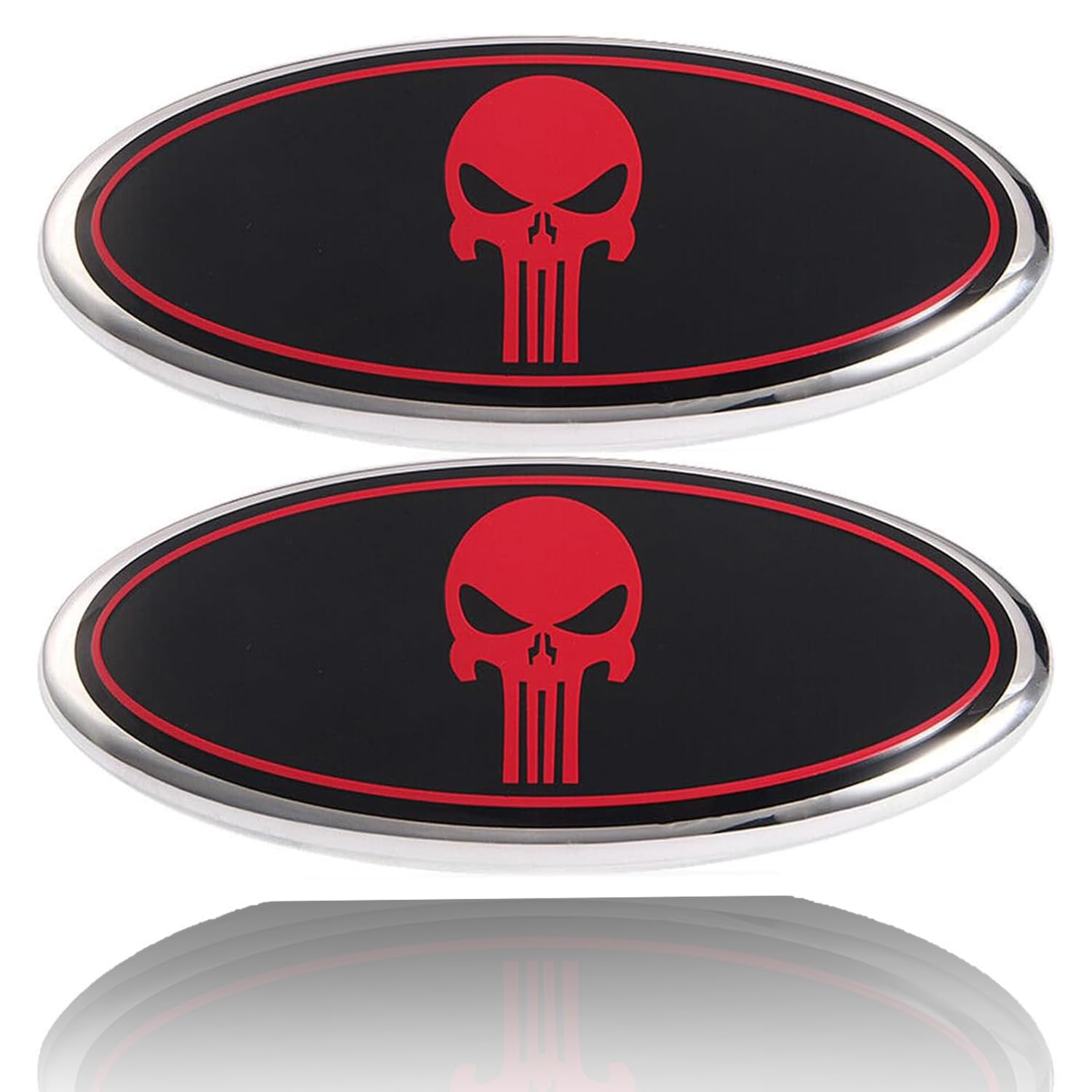 LINOAH 2PCS Front Grill Rear Tailgate Emblem for 04-14 F150, 11-14 Edge, 11-16 Explorer, 06-11 Ranger, 07-14 Expedition, 9"X3.5" for Ford, 9 Inch Red Skull
