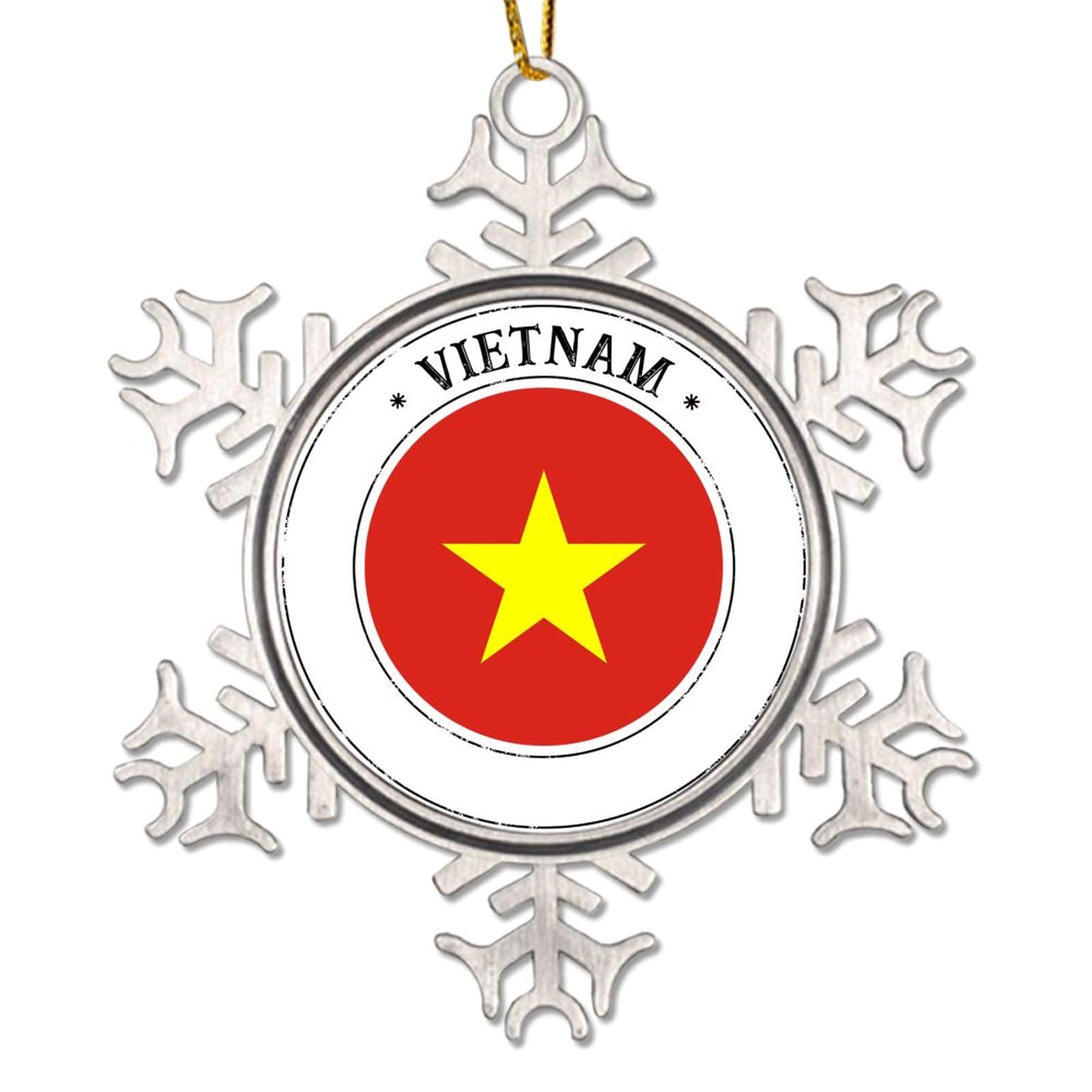 Cowkisssign Vietnam Flag Christmas Ornaments For Tree Country Souvenir Christmas Decorations For Tree National Flag Metal Snowflake Christmas Ornaments Keepsake