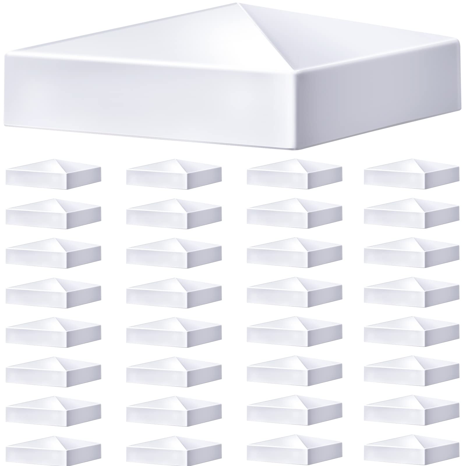 Taiyin 48 Pcs Pyramid White PVC Vinyl Post Top Caps, Fence and Deck Post Caps for Vinyl Fence Posts (5 x 5 Inch)
