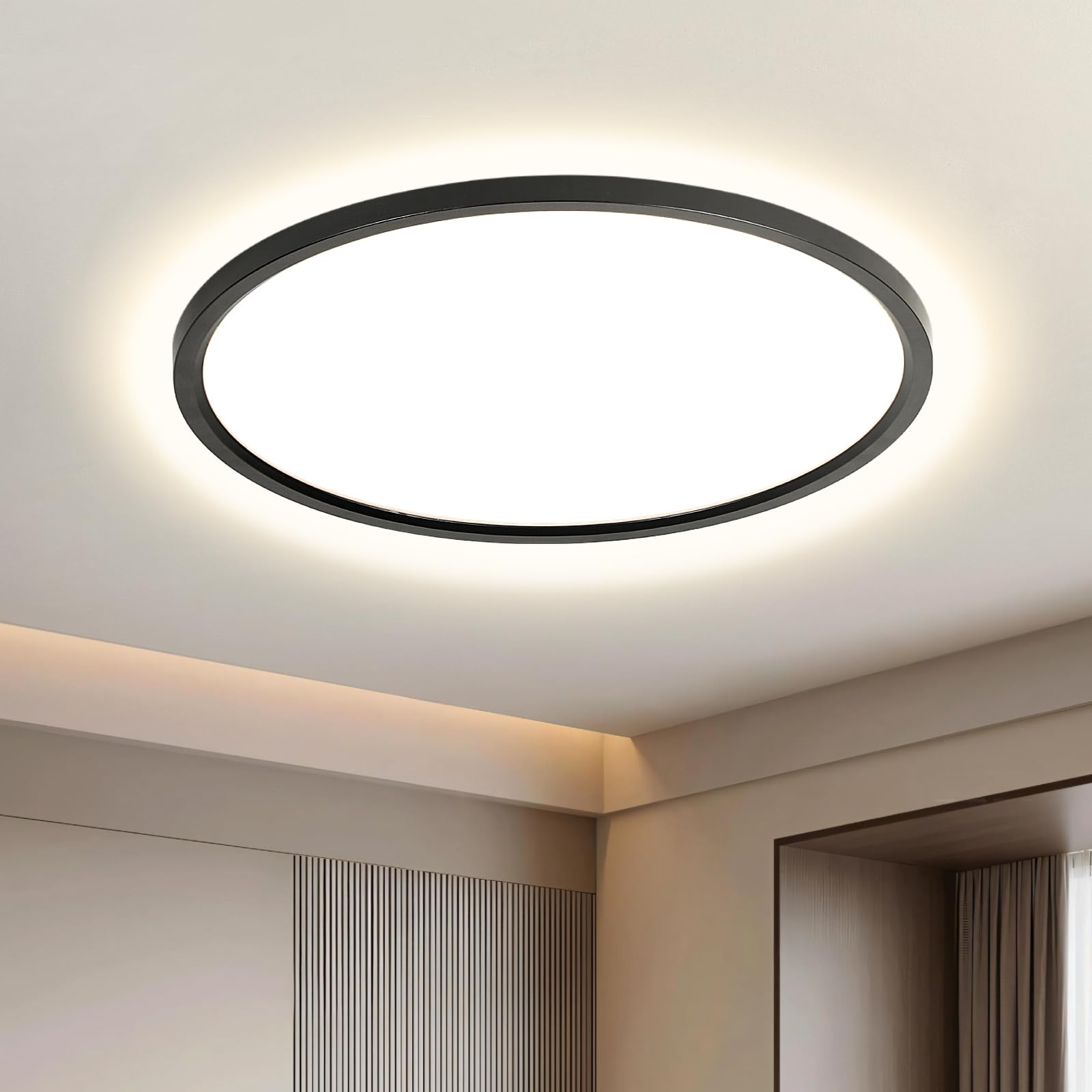 EASY EAGLE lampa sufitowa LED, płaska 40 cm, okrągła lampa sufitowa 4000k 48 W, czarna, nowoczesna lampa do łazienki, panel LED, lampa kuchenna do korytarza, sypialni, balkonu, salonu, kuchni, piwnicy