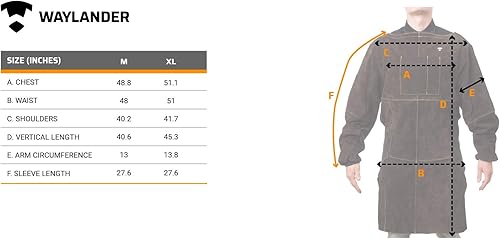 Miniatura 7 de Waylander Delantal de soldadura de longitud completa  Piel de vaca dividida y costuras de Kevlar