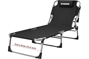 FUNDANGO Outdoor Folding Chaise Lounge Chair with Pillow