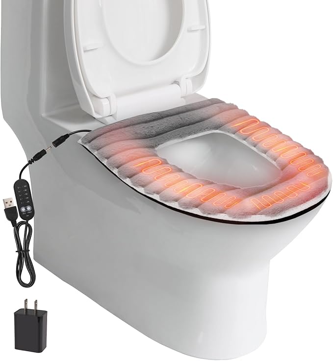 Heated Toilet Seat Cover,USB Powered Toilet Seat Warmer with Charger,5-Speed Adjustable ...