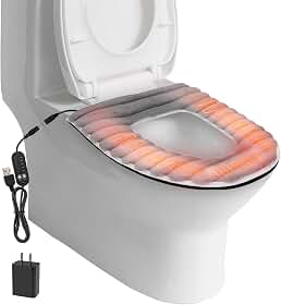 Capa de assento de vaso sanitário aquecida, aquecedor de assento de vaso sanitário alimentado por USB com carregador, função de tempo e temperatura ajustável de 5 velocidades, capa de assento de vaso