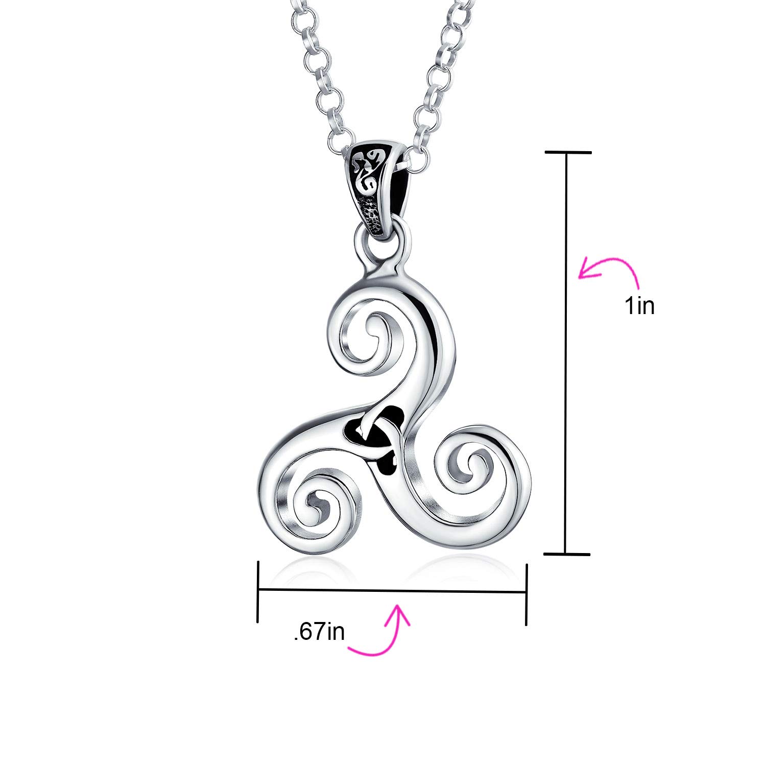 Bling Jewelry Personalize Ancient Spiritual Unisex Viking Round Medallion Celtic Triquetra Spiral Trinity Knot Triskele Pendant Necklace for Women Oxidized .925 Sterling Silver Custom Engraved