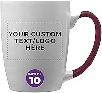 Vista 1 de DISCOUNT PROMOS Tazas de café personalizadas Java de dos tonos, 12 onzas, juego de 10, paquete personalizado a granel, perfectas para café, té