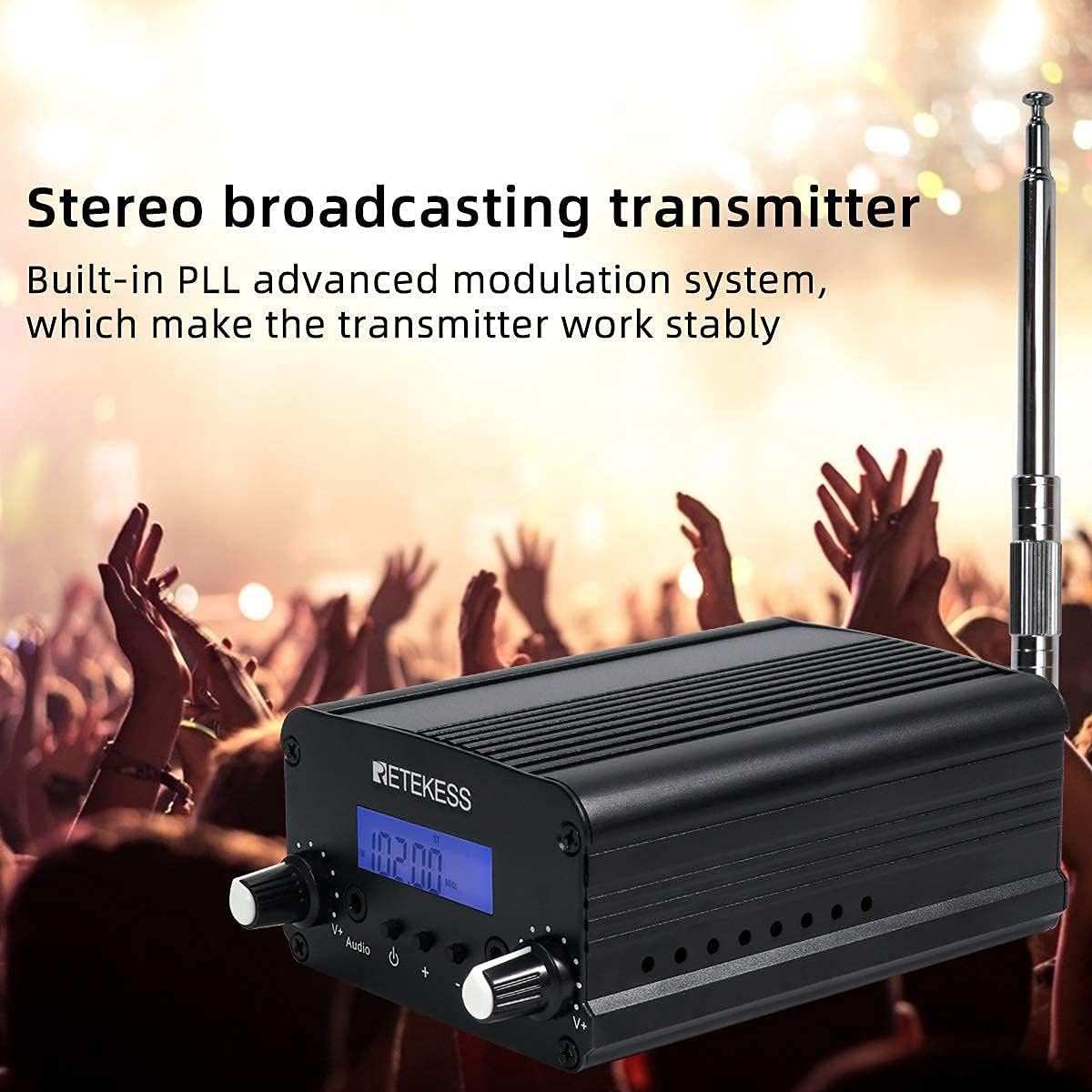 Retekess TR509 FM Transmitter for Church, Dual Mode Long Range Stereo Broadcast Radio Station with PR13 Portable FM Radio Receiver with Earphone for Drive-in Movie, Parking Lot, Car Club, School